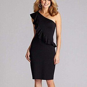 Antonio Melani Black Karen Dress One Shoulder Ruffle MEDIUM LBD NWT Cocktail